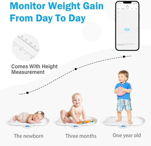 ميزان ذكي للاطفال، ميزان للحيوانات الاليفة، ميزان للاطفال الصغار مع تطبيق، مقياس وزن رقمي لحديثي الولادة والقطط والجراء والحيوانات مع وظيفة التثبيت التلقائي، شاشة LCD، دقة بدقة ± 0.1 اونصة (ذكي) in Kuwait