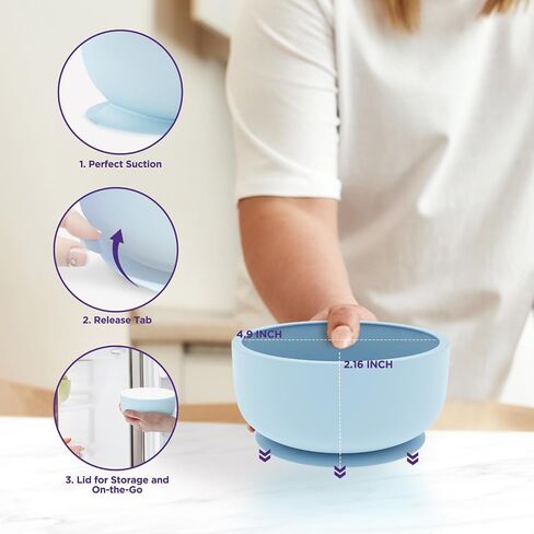 Suction Bowl with Lids and Spoons, Extra Strong Baby Suction Bowls, Baby Bowls 0-6 Months, Infant Babies & Toddler, BPA Free Baby Bowls, Silicone Baby Feeding Set, Baby Feeding Essentials in Kuwait