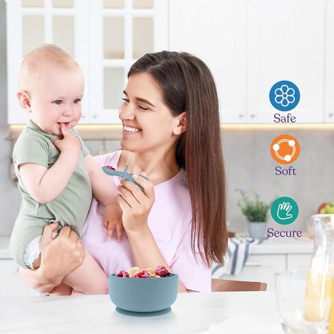 Suction Bowl with Lids and Spoons, Extra Strong Baby Suction Bowls, Baby Bowls 0-6 Months, Infant Babies & Toddler, BPA Free Baby Bowls, Silicone Baby Feeding Set, Baby Feeding Essentials in Kuwait