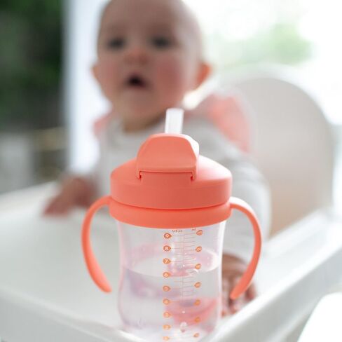 Dr. Brown's Milestones Baby’s First Straw Cup, Training Cup with Weighted Straw & Milestones Narrow Sippy Straw Bottle with 100% Silicone Handles, 8oz/250mL, Gray & Green, 2 Pack, 6m+ in Saudi Arabia