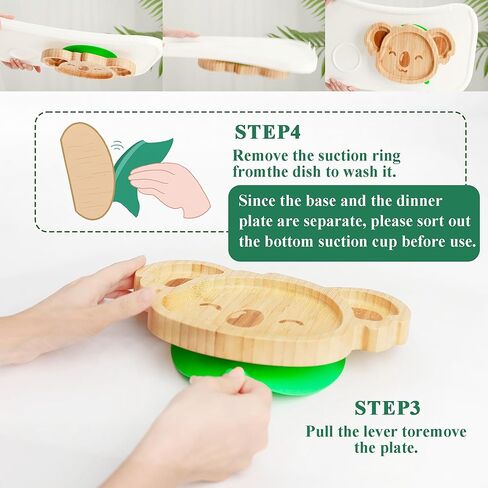 أطباق أطفال كوالا صغيرة رائعة من الخيزران من تشيانليير مع كوب شفط من السيليكون وملعقة وشوكة - مجموعة أطباق خشبية مقسمة للأطفال الصغار للفطام بقيادة الطفل - مستلزمات تغذية خالية من مادة BPA وغير سامة (أخضر) in Kuwait