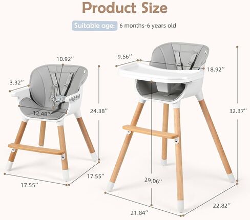 كرسي مرتفع للأطفال من Cowiewie، تصميم حديث، كرسي مرتفع للأطفال الرضع والأطفال الصغار، قابل للإزالة في غسالة الأطباق وصينية آمنة قابلة للتعديل، وسادة أمان قابلة للإزالة مصنوعة من الخشب الصلب الأنيق والجلد الفاخر in Kuwait