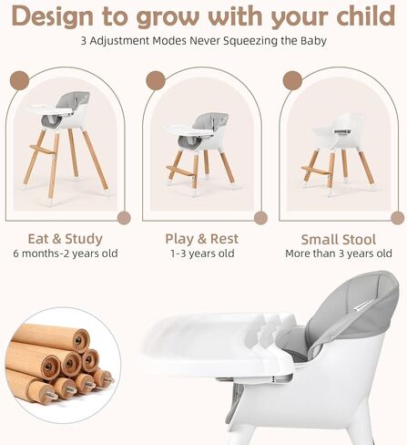 كرسي مرتفع للأطفال من Cowiewie، تصميم حديث، كرسي مرتفع للأطفال الرضع والأطفال الصغار، قابل للإزالة في غسالة الأطباق وصينية آمنة قابلة للتعديل، وسادة أمان قابلة للإزالة مصنوعة من الخشب الصلب الأنيق والجلد الفاخر in Kuwait