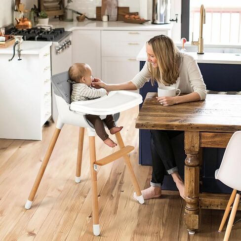 كرسي مرتفع للأطفال من Cowiewie، تصميم حديث، كرسي مرتفع للأطفال الرضع والأطفال الصغار، قابل للإزالة في غسالة الأطباق وصينية آمنة قابلة للتعديل، وسادة أمان قابلة للإزالة مصنوعة من الخشب الصلب الأنيق والجلد الفاخر in Kuwait