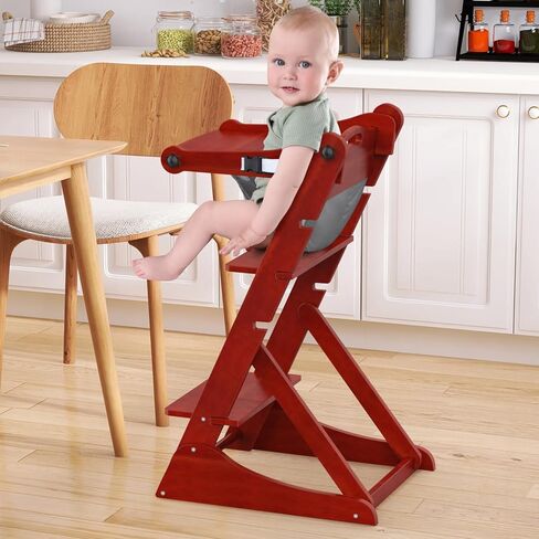 Fanbufan High Chair, Baby High Chair, Multifunctional Children Growing Chair, Convertible Wooden High Chair for Babies and Toddlers, Portable Wooden High Chair for Travel, Wood Folding Chair, Brown in Kuwait