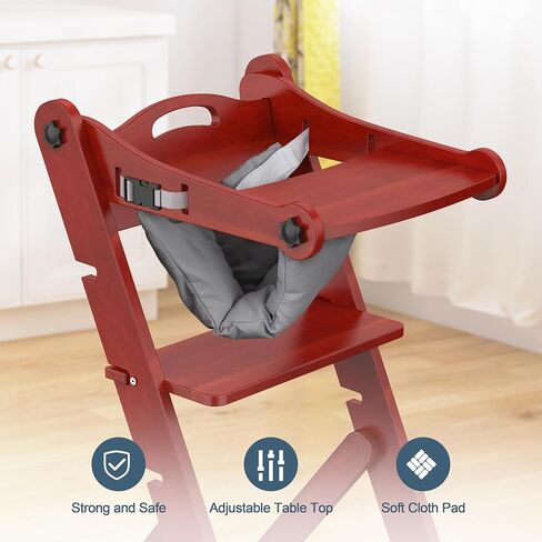 Fanbufan High Chair, Baby High Chair, Multifunctional Children Growing Chair, Convertible Wooden High Chair for Babies and Toddlers, Portable Wooden High Chair for Travel, Wood Folding Chair, Brown in Kuwait