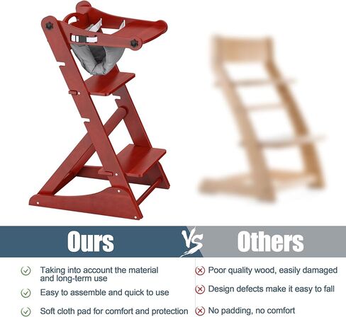 Fanbufan High Chair, Baby High Chair, Multifunctional Children Growing Chair, Convertible Wooden High Chair for Babies and Toddlers, Portable Wooden High Chair for Travel, Wood Folding Chair, Brown in Kuwait