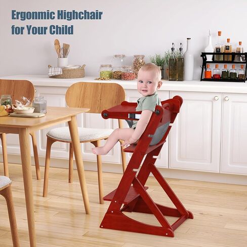 Fanbufan High Chair, Baby High Chair, Multifunctional Children Growing Chair, Convertible Wooden High Chair for Babies and Toddlers, Portable Wooden High Chair for Travel, Wood Folding Chair, Brown in Kuwait