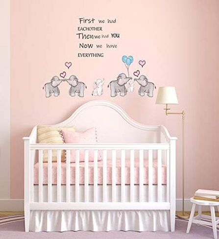 ملصق حائط بصورة فيل الطفل الرائع للحضانة، فيل جميل مع اقتباس الحب ملصق حائط بالون على شكل قلب لغرفة الأطفال الرضع، ملصق حائط لطيف للجنسين محايد ديكور جداري للفصول الدراسية in Kuwait