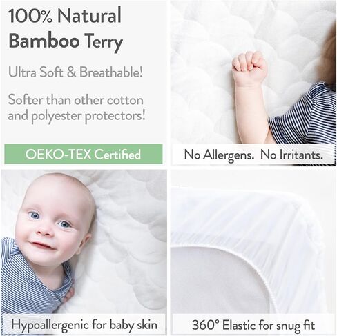 Joey + Joan Waterproof Bassinet Mattress Pad Cover Compatible with Baby Delight Beside Me Dreamer Bassinet – 2 Pack Quilted Mattress Protector Made from Ultra Soft Bamboo Viscose Terry – 21" x 33" in Saudi Arabia
