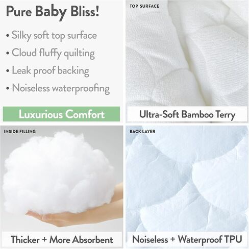 Joey + Joan Waterproof Bassinet Mattress Pad Cover Compatible with Baby Delight Beside Me Dreamer Bassinet – 2 Pack Quilted Mattress Protector Made from Ultra Soft Bamboo Viscose Terry – 21" x 33" in Saudi Arabia