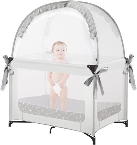 L RUNNZER Baby Crib Tent, Breathable Pop Up Crib Tent Canopy Keep Baby from Climbing Out, Crib Net to Keep Baby in with Auto-Lock Zipper(55.2" L x 27.6" W x 51.6" H) in Saudi Arabia