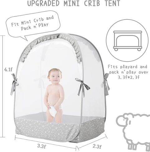 L RUNNZER Baby Crib Tent, Breathable Pop Up Crib Tent Canopy Keep Baby from Climbing Out, Crib Net to Keep Baby in with Auto-Lock Zipper(55.2" L x 27.6" W x 51.6" H) in Saudi Arabia