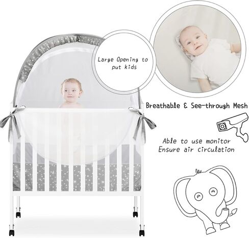 L RUNNZER Baby Crib Tent, Breathable Pop Up Crib Tent Canopy Keep Baby from Climbing Out, Crib Net to Keep Baby in with Auto-Lock Zipper(55.2" L x 27.6" W x 51.6" H) in Saudi Arabia