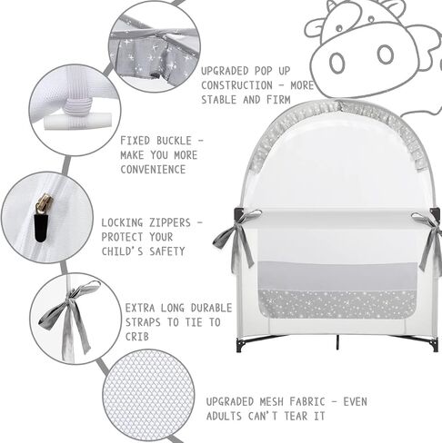 L RUNNZER Baby Crib Tent, Breathable Pop Up Crib Tent Canopy Keep Baby from Climbing Out, Crib Net to Keep Baby in with Auto-Lock Zipper(55.2" L x 27.6" W x 51.6" H) in Saudi Arabia