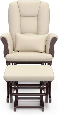 Storkcraft Tuscany طائرة شراعية مخصصة وعثمانية مع وسادة قطنية مجانية (اسبريسو / بيج) - كرسي حضانة هزاز مريح ومنجد قابل للتنظيف مع مسند in Kuwait