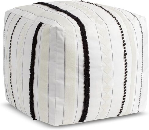 تصميمات Sweet Jojo أسود وأبيض بوهو رث شيك مخطط غطاء وسادة عثمانية محايد غير محشو أرضية مسند للقدمين مربع مكعب تخزين غرفة حضانة الطفل خطوط المزرعة البوهيمية الجنوبية الغربية in Kuwait