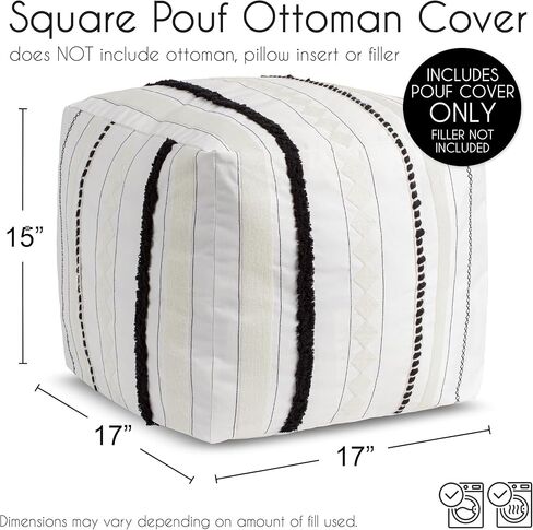 تصميمات Sweet Jojo أسود وأبيض بوهو رث شيك مخطط غطاء وسادة عثمانية محايد غير محشو أرضية مسند للقدمين مربع مكعب تخزين غرفة حضانة الطفل خطوط المزرعة البوهيمية الجنوبية الغربية in Kuwait