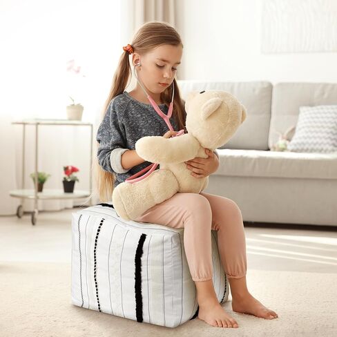 تصميمات Sweet Jojo أسود وأبيض بوهو رث شيك مخطط غطاء وسادة عثمانية محايد غير محشو أرضية مسند للقدمين مربع مكعب تخزين غرفة حضانة الطفل خطوط المزرعة البوهيمية الجنوبية الغربية in Kuwait