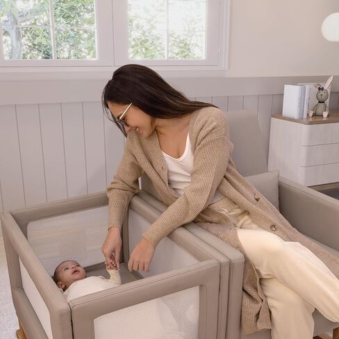 كرسي هزاز وسرير أطفال من ميلارد، 2 في 1 كرسي هزاز من الجلد الناعم، يمكن استخدامه مرفقًا أو مستقلاً - رمادي in Kuwait