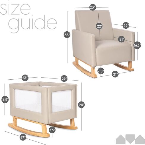 كرسي هزاز وسرير أطفال من ميلارد، 2 في 1 كرسي هزاز من الجلد الناعم، يمكن استخدامه مرفقًا أو مستقلاً - رمادي in Kuwait