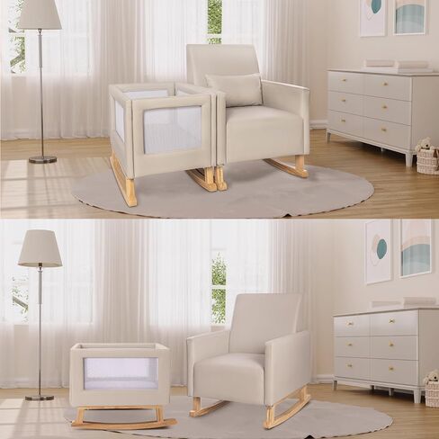 كرسي هزاز وسرير أطفال من ميلارد، 2 في 1 كرسي هزاز من الجلد الناعم، يمكن استخدامه مرفقًا أو مستقلاً - رمادي in Kuwait