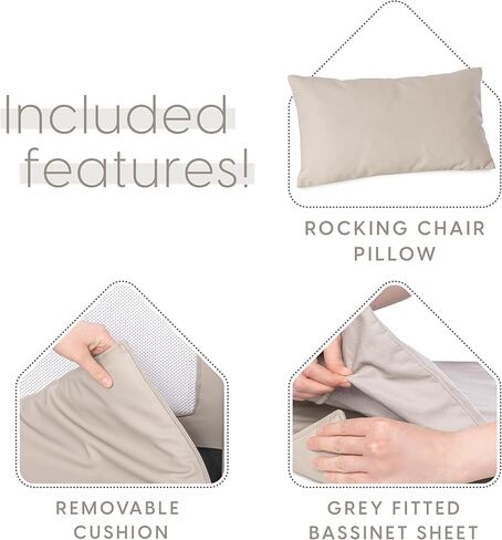 كرسي هزاز وسرير أطفال من ميلارد، 2 في 1 كرسي هزاز من الجلد الناعم، يمكن استخدامه مرفقًا أو مستقلاً - رمادي in Kuwait