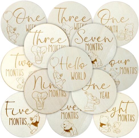 Winnie Baby Monthly Milestone Marker Discs Baby Announcement Sign Newborn Sign For Photo Prop Baby Shower Nursery Gift（16PCS） in Kuwait