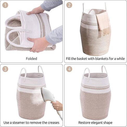 Large Laundry Basket Hamper Woven Blanket Basket Clothes Hamper | 105L Tall Clothes Hamper, Rope Wicker Laundry Basket, Storage Basket for Toys, Dirty Cothes in Bedroom, Living Room Organizer in Kuwait