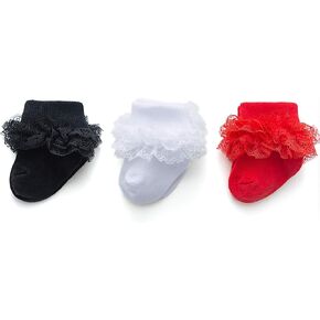 EPEIUS Baby-Girls Eyelet Turn Cuff Ruffle Lace Socks Triple Lace Dressy Socks Newborn/Infants/Toddlers 3/5 Pairs