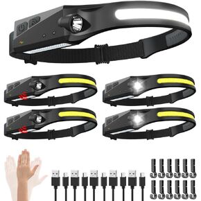 Rechargeable Headlamp 3PCS, 230° LED Head Lamp, Head Lights for Forehead | Motion Sensor, Bright Wide Beam, 5Mode Headband Light, Hard Hat Light, Headlight for Adults Mechanic Camping Essentials Gear in Saudi Arabia