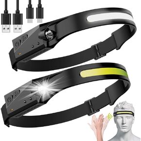 2 Pack LED Headlamp, Rechargeable Motion Sensor Wide Beam Headlight in Kuwait