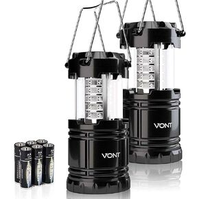 فانوس تخييم Vont LED، فوانيس LED، مجموعات بقاء مناسبة للإعصار، ضوء الطوارئ للعاصفة، الانقطاع، فوانيس محمولة في الهواء الطلق، أسود، قابل للطي، (البطاريات متضمنة) in Kuwait
