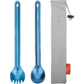 TiTo Titanium Long Handle Spork and Spoon Eco-Friendly Ultralight Portabale Flatware for Outdoor Camping Backpacking Hiking Travel Picnic Tableware with Bag(Spork)