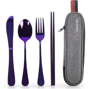 Travel Utensils with Case, Quatish Portable Silverware Set for Work, Stainless Steel Reusable Travel Cutlery Set, Fork and Spoon Set for Camping, Picnic, Gadgets, Lunch Box for Men, Black in Saudi Arabia
