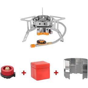 موقد غاز محمول للتخييم مع حقيبة تخزين، محول مصد الرياح وحاوية الوقود، موقد خفيف الوزن وصغير الحجم مقاوم للرياح للاستخدام في الهواء الطلق والمشي لمسافات طويلة والنزهات in Kuwait
