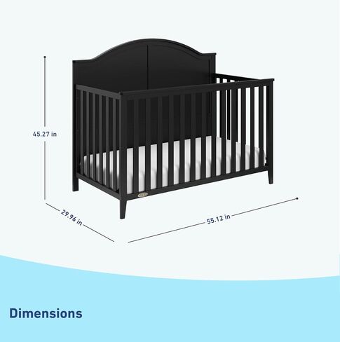 سرير أطفال Graco Wilfred 5 في 1 قابل للتحويل (Espresso) - معتمد من GREENGUARD Gold، يتحول إلى سرير طفل صغير وسرير كامل الحجم، يناسب مرتبة سرير أطفال قياسية كاملة الحجم، قاعدة دعم مرتبة قابلة للتعديل in Kuwait