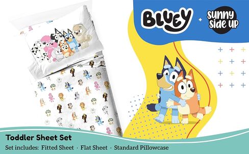 Sunny Side Up Bluey & Friends Toddler Sheet Set - 3 Piece Toddler Bedding Set Includes Pillow Cover - Super Soft Microfiber Sheets in Saudi Arabia