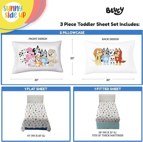 Sunny Side Up Bluey & Friends Toddler Sheet Set - 3 Piece Toddler Bedding Set Includes Pillow Cover - Super Soft Microfiber Sheets in Saudi Arabia