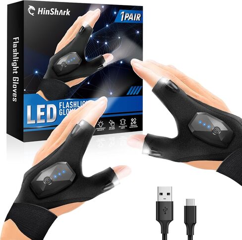 Hinshark Gifts for Men, LED Flashlight Gloves Rechargeable, Cool Tools Gadgets for Men, Birthday Gifts for Dad, Men, Him, Boyfriend, Husband, Unique Fishing Gifts for Men Who Have Everything in Saudi Arabia