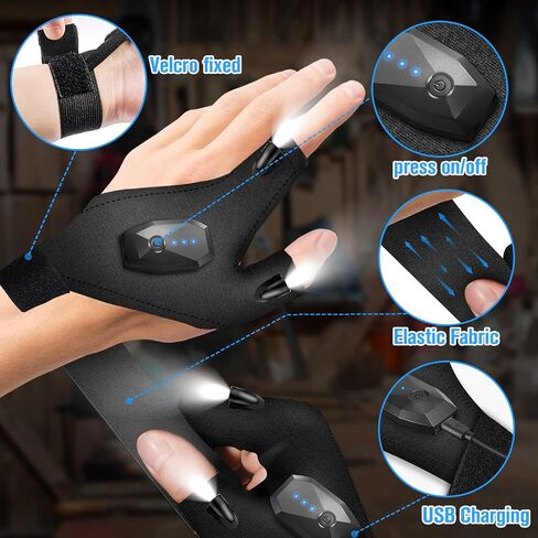 Hinshark Gifts for Men, LED Flashlight Gloves Rechargeable, Cool Tools Gadgets for Men, Birthday Gifts for Dad, Men, Him, Boyfriend, Husband, Unique Fishing Gifts for Men Who Have Everything in Saudi Arabia