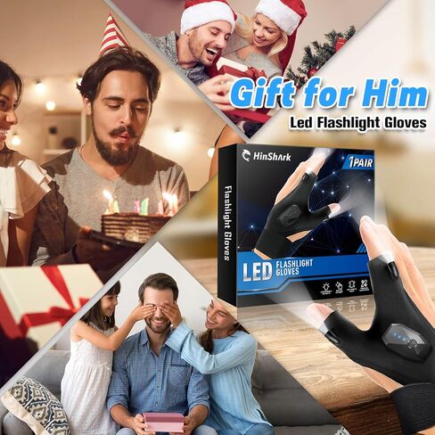 Hinshark Gifts for Men, LED Flashlight Gloves Rechargeable, Cool Tools Gadgets for Men, Birthday Gifts for Dad, Men, Him, Boyfriend, Husband, Unique Fishing Gifts for Men Who Have Everything in Saudi Arabia