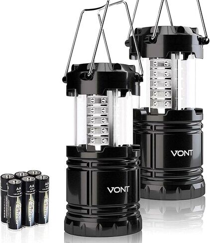 فانوس تخييم Vont LED، فوانيس LED، مجموعات بقاء مناسبة للإعصار، ضوء الطوارئ للعاصفة، الانقطاع، فوانيس محمولة في الهواء الطلق، أسود، قابل للطي، (البطاريات متضمنة) in Kuwait