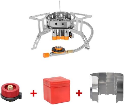 موقد غاز محمول للتخييم مع حقيبة تخزين، محول مصد الرياح وحاوية الوقود، موقد خفيف الوزن وصغير الحجم مقاوم للرياح للاستخدام في الهواء الطلق والمشي لمسافات طويلة والنزهات in Kuwait
