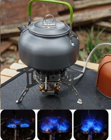 موقد غاز محمول للتخييم مع حقيبة تخزين، محول مصد الرياح وحاوية الوقود، موقد خفيف الوزن وصغير الحجم مقاوم للرياح للاستخدام في الهواء الطلق والمشي لمسافات طويلة والنزهات in Kuwait