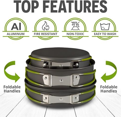 طقم أدوات طبخ للتخييم وفوضى في الهواء الطلق من ويلرز، يحتوي على 4 أوعية | قابلة للطي | صغيرة | خفيفة الوزن | متينة | مع وعاء شيف وأواني وحقيبة حمل شبكية متضمنة (مجموعة من 11 قطعة) in Kuwait