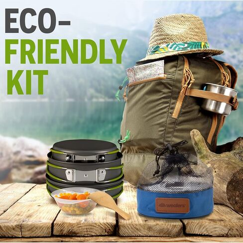طقم أدوات طبخ للتخييم وفوضى في الهواء الطلق من ويلرز، يحتوي على 4 أوعية | قابلة للطي | صغيرة | خفيفة الوزن | متينة | مع وعاء شيف وأواني وحقيبة حمل شبكية متضمنة (مجموعة من 11 قطعة) in Kuwait