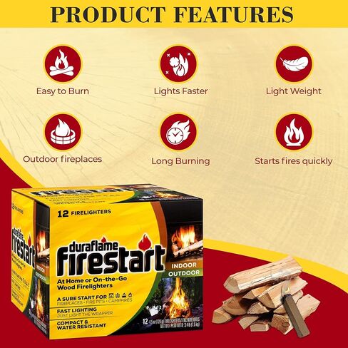 Duraflamme Firelighters for Indoor & Outdoor Use–Easy Use Firelighter for Quick Ignition–Versatile Lighter for Barbecue Fire Pit Fireplace & Camp Fire–12pk W/ Satisfying Customers Travel Tissue Pack in Kuwait