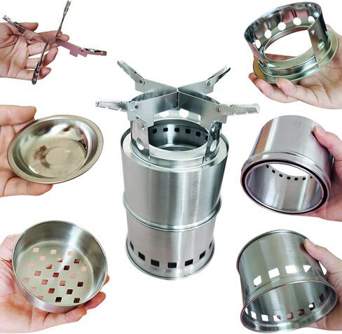 RHAICXANS Camping Stove Portable Folding Wood Burning Stoves Stainless Steel Backpacking Stove for Outdoor Hiking Picnic BBQ - M in Saudi Arabia