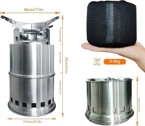 RHAICXANS Camping Stove Portable Folding Wood Burning Stoves Stainless Steel Backpacking Stove for Outdoor Hiking Picnic BBQ - M in Saudi Arabia
